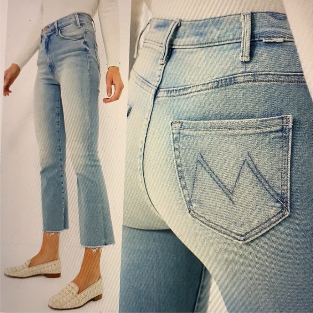 MOTHER Light Blue Straight Leg Jeans with Raw Hem